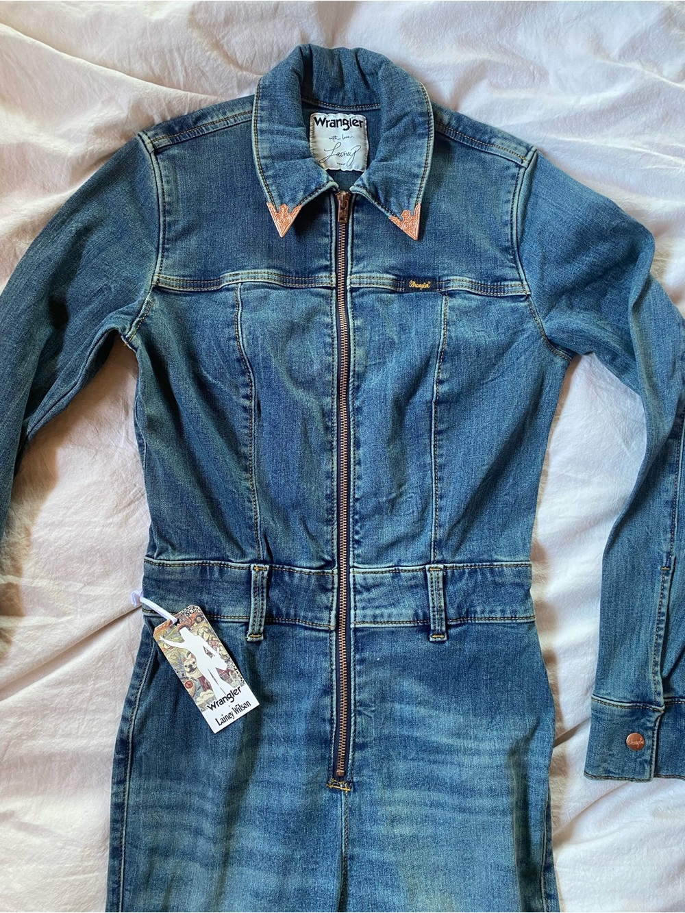 Wrangler Lainey Wilson collab. Denim Zip-Front Jumpsuit.